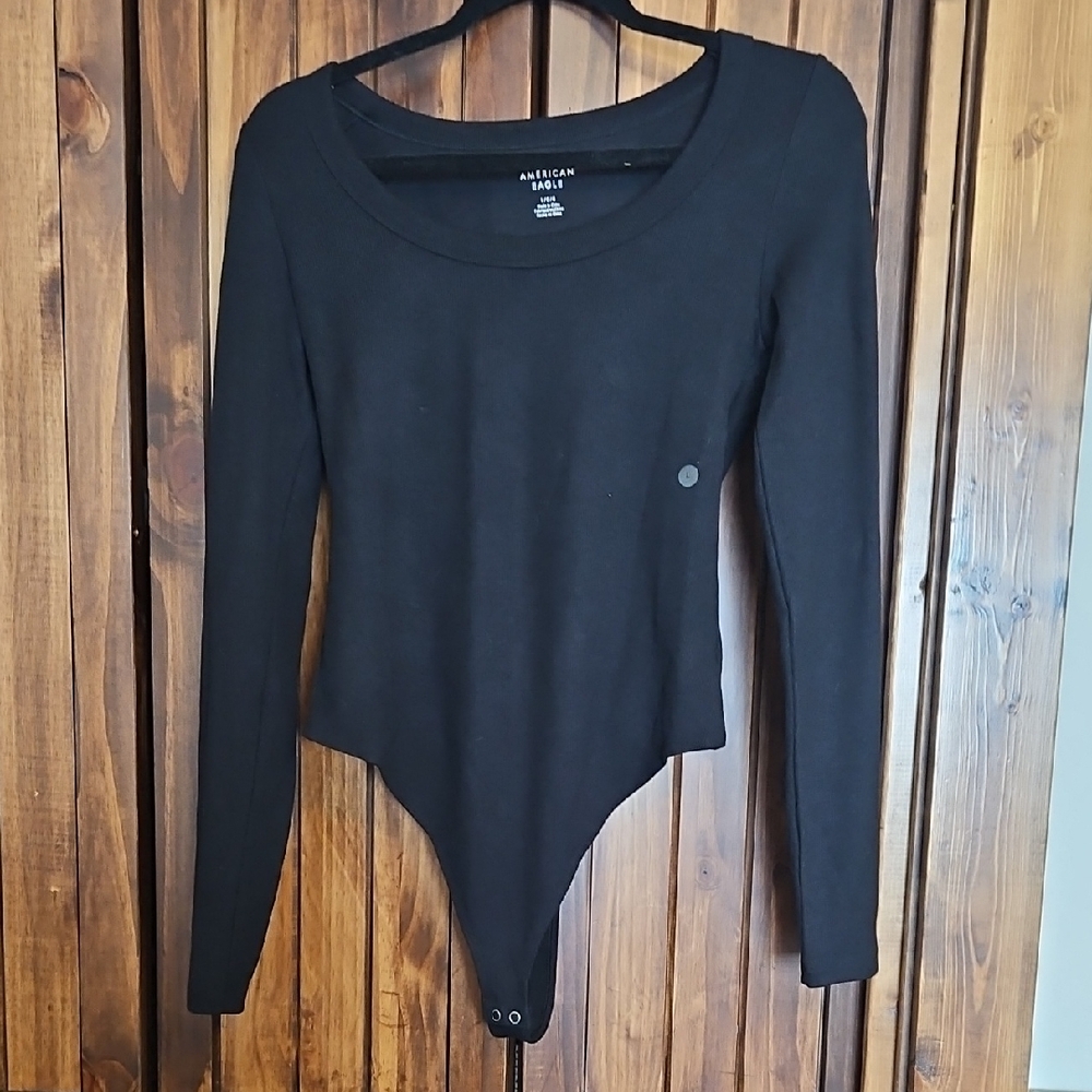 American Eagle Outfitters Black Asymmetrical Long Sleeve Bodysuit
